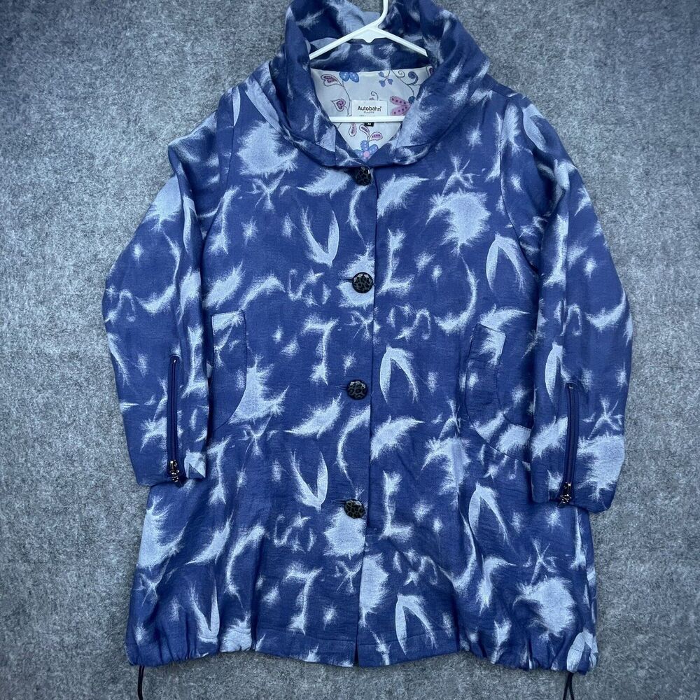 Autobahn Classic Jacket Mens Medium Blue White Paint Hood Leopard Buttons Street